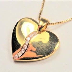 925 SILVER 14K GOLD VERMEIL HEART WITH CZ NECKLACE